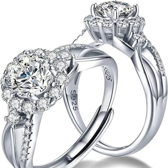 1 Carat G color VVS1 Moissanite Adjustable Engagement Flower Ring 925 Silver - Picture 1 of 5